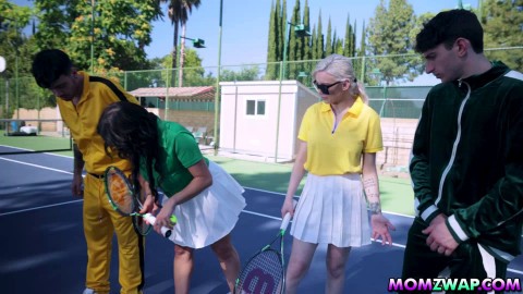 Having a stepson and stepmoms tennis showdown practice