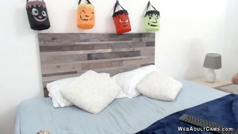 Small tits blonde in glasses toying herself on webcam