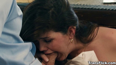 Daisy Taylor crawls under the table to deepthroat Jaydens cock