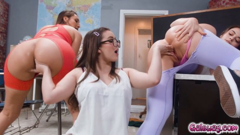 Leana, Bella and Sophia come together on a desk for a naughtier FUN