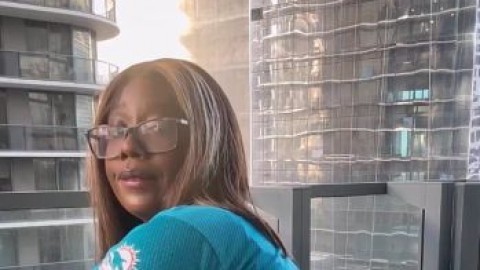 Thick Ebony with Big Tits Fucks BBC on the Balcony