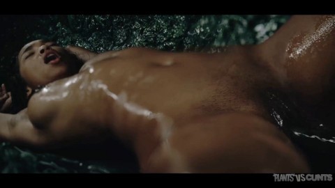 Small tits ebony Barbie Rous got her pussy creampied by giant Plant Tentacle Monster