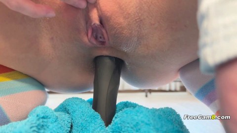 Fucking Her Ass with a Big Vibrator Until She Squirts Hard