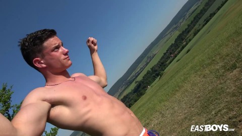 Hot Bruce Harrelson shirtless and muscle flexing