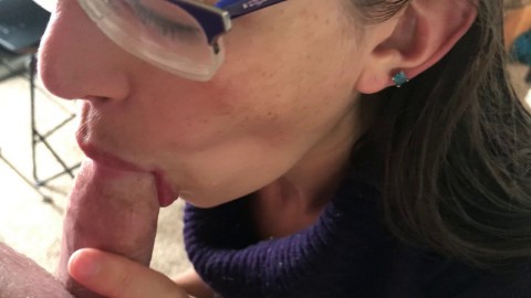 wife in turtleneck sweater sucking strip chat
