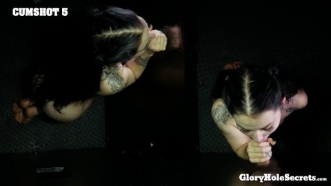 Petite Lily Thot Sucks A Big Cock Through The Gloryhole Big Titts Fucked