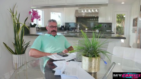 My stepdaughter gives me a foot job and fucks her